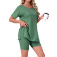 thumbnail image 4 of INSPIRE CHIC Womens Pajama Set Split Short Sleeve Jersey Knit Tops with Fitted Tight Shorts Sleepwear Nightwear Lounge Set XL Green, 4 of 6