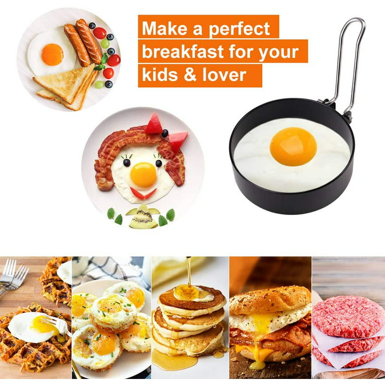 Stainless Steel Egg Poacher, Perfect Poached Egg Maker, Round Egg Cooker Rings for Breakfast Cooking Tool 3 Poached Egg Cups