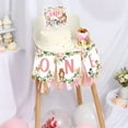 thumbnail image 2 of Pink Woodland 1st Birthday Decorations for Girl - Forest Animal High Chair Banner, One Cake Topper, One Baby Crown, 3 in 1 Jungle Wild Themed First Birthday Party Supplies, 2 of 6