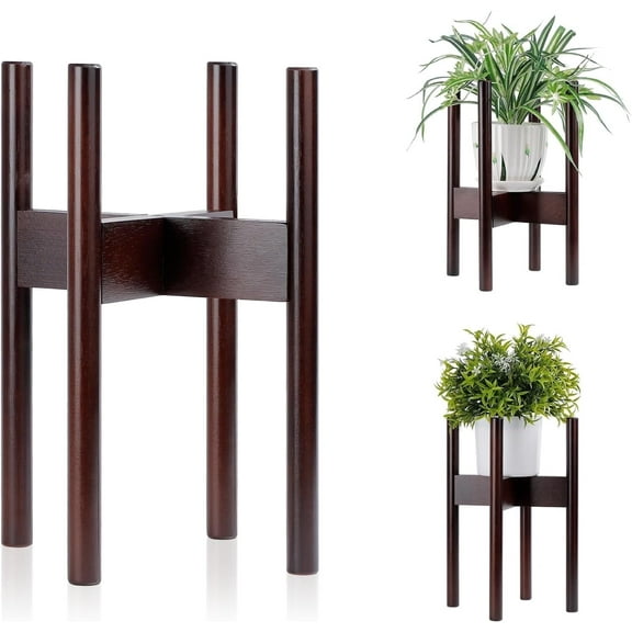 DEWEL Bamboo Plant Stand, Indoor Planter Pot Holder, Adjustable Height 8.7 to 12.2 inches, Brown