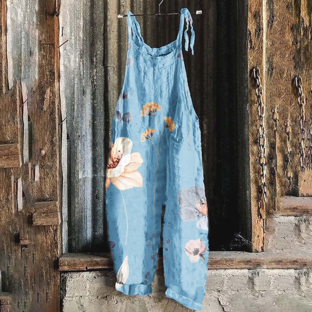 ICHUANYI Clearance Women Ladies Printed Summer Sleeveless Backless Loose Long Playsuits Rompers Jumpsuit(Light Blue, M) ICHUANYI WER2023080815184
