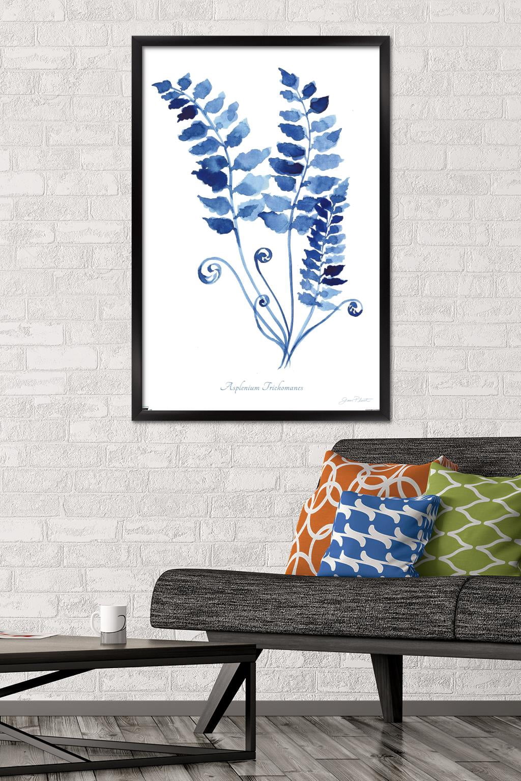 Jean Plout - Indigo Botanical Asplenium Trichomanes Wall Poster, 22.375" x 34" Framed