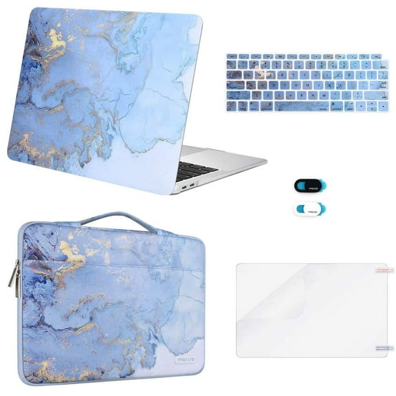 Mosiso 5 in 1 New Macbook Air 13 Inch Case A1932 2019 2018 Release, Hard Case Shell Cover&Sleeve Bag for Apple MacBook Air 13'' with Retina Display andTouch ID, Water Blue Marble