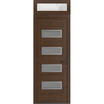 Front Exterior Prehung Metal-Plastic Door Frosted Glass | Manux 8113 Walnut | Top Sidelite Transom | Office Commercial and Residential Doors Entrance Patio Garage 32 x 94 (W32x80 14) Left-hand