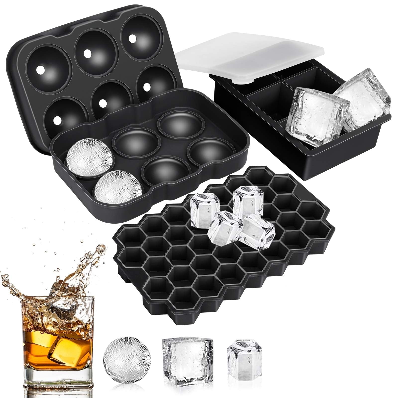 Large DIY Ice Cube Tray Ball Maker Big Rubber Mold Sphere Whiskey Circle Moulds 