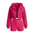 thumbnail image 3 of WAGUTH 2 Piece Sets for Women Cropped Full-Zip Drawstring Hooded Jacket & Elastic High Waist Shorts with Pockets Casual Loungewear Tracksuit, 3 of 6