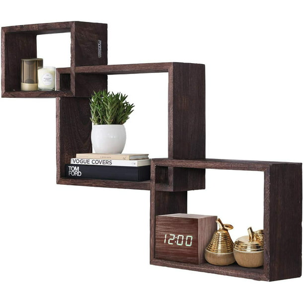 Rustic Wall Mounted Tier Square Shaped, Square Floating Shelves Set 3