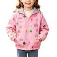 thumbnail image 2 of Zpanxa Girls Winter Coats Girls Rainbow Floral Print Fleece Lined Hooded Windbreaker Kids Lightweight Warm Transition Jacket, 2 of 9