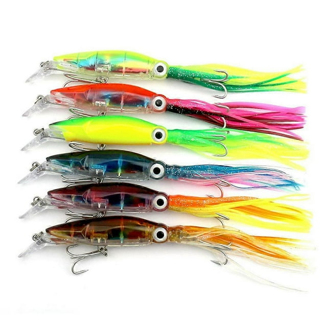 Squid Jig Fishing Lure 14cm 40g Octopus Skirt Bait 3D Eyes with Treble Hook Hard Bait for Sea