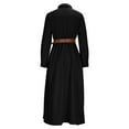 thumbnail image 3 of YueHuiYing Women's Black Sheath Dress with Mandarin Collar and Belt Long Sleeve Elegant Polyester Midi Dress for Office Events Black 2XL, 3 of 6