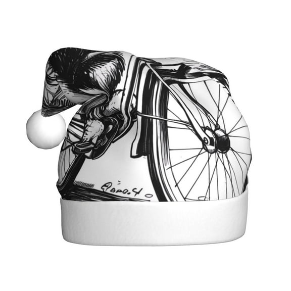 Kowoue Capybara Riding Bicycle Pattern Santa Hat Christmas Hats for Adults, Holiday Unisex Velvet Comfort Xmas Hat for Women Men