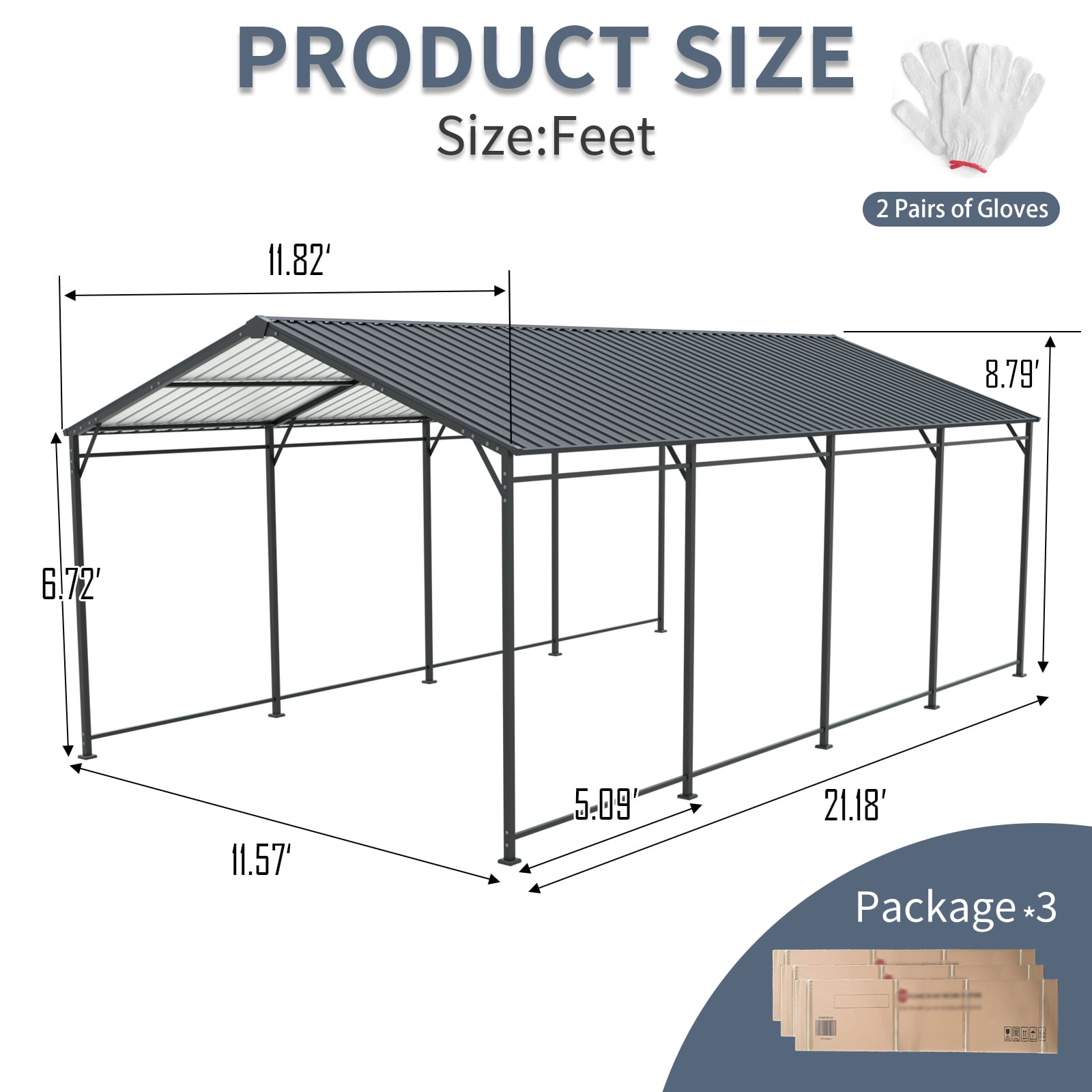 CarButler 12x21ft Outdoor Metal Carport Large Garage, Heavy Duty Carport with Galvanized Steel Roof and Frame,for Cars, Trucks, Boats and Tractors