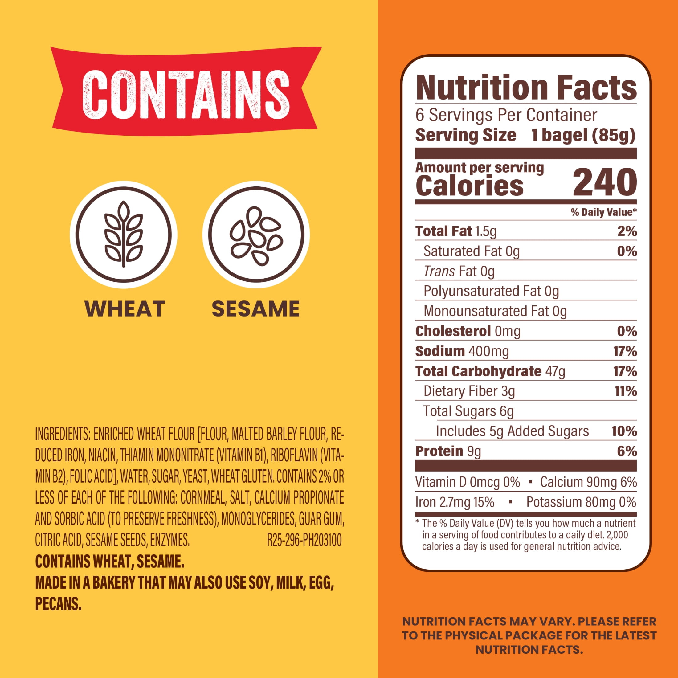 Thomas' Plain Bagels, 6 count, 18 oz