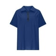 thumbnail image 4 of VBTAPA Linen Shirt for Women Quarter Zip Polo Shirts Short Sleeve Lapel Work Blouses Solid Casual Summer Tops Blue L, 4 of 8