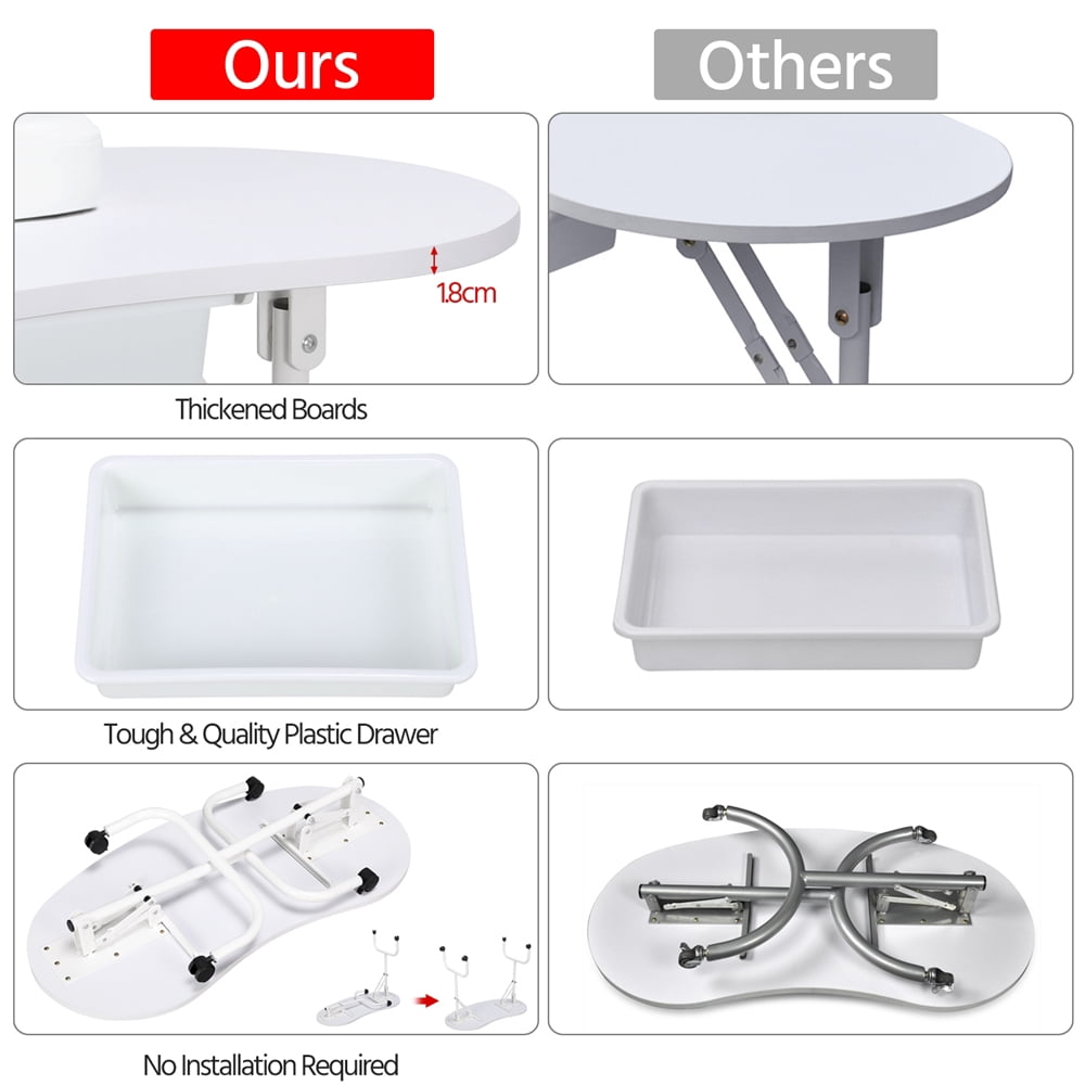 Alden Design Folding Manicure Table with Lockable Wheels and Bag, White