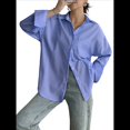 thumbnail image 1 of Camisas de Mujer con Botones, Camisas Formales A Rayas, Mangas Largas, Solapas, Camisas de Oficina, Blusas Azul M, 1 of 8