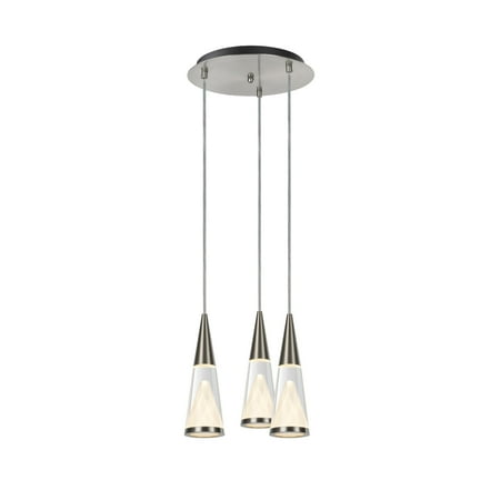 

Aspen Creative 61032 Adjustable LED Three-Light Hanging Pendant Ceiling Light Contemporary Design in Brushed Nickel Finish Glass Shade 11 Wide