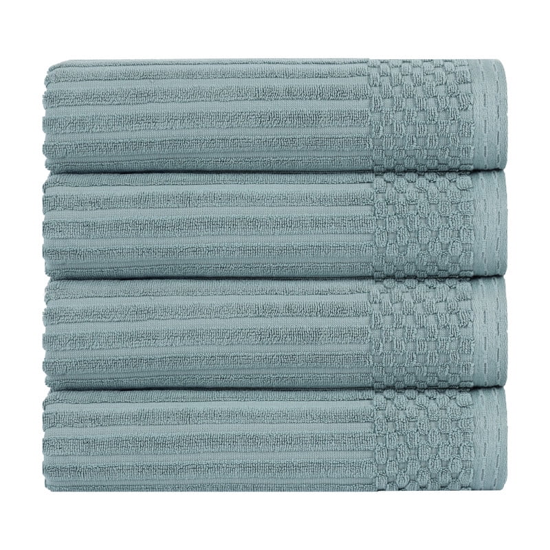 Superior Soho Ribbed Cotton Absorbent Bath Towel Set of 4, Basil