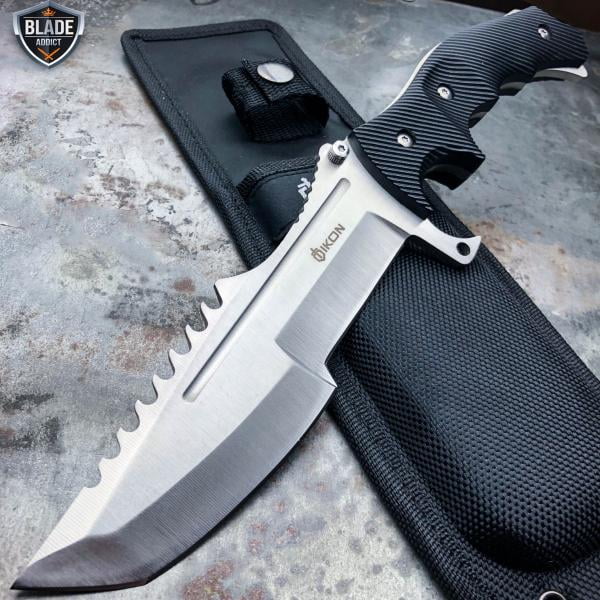 11" CSGO Hunting Tracker FIXED Blade Survival Bowie Camping Outdoor Knife SILVER