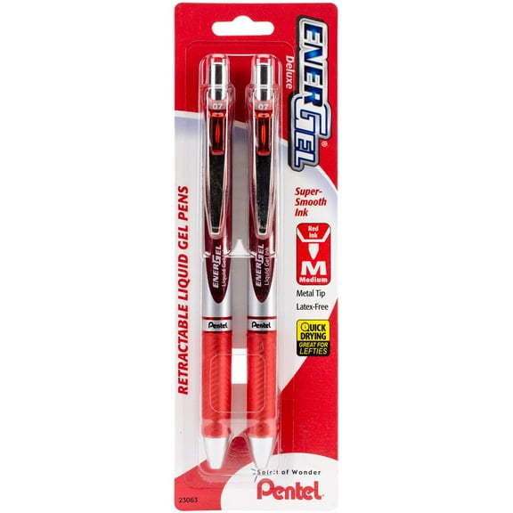 Pentel EnerGel RTX Retractable Liquid Gel Pens .7mm 2/Pkg-Red