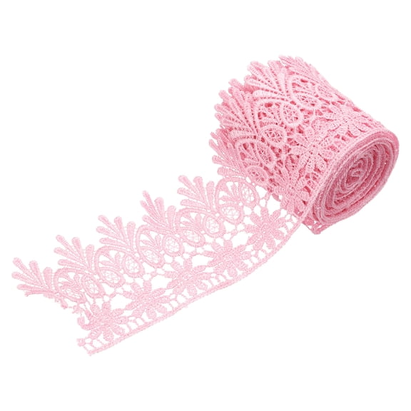 Uxcell 3 Inch Wide 3 Yard Lace Ribbon Floral Pattern Pink Embroidered Edge Lace Trim Ribbons for Sewing Making, DIY Crafts, Gift Wrapping, Wedding Decor