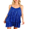 thumbnail image 2 of Women Layered Ruffles Cake Dress Sequins Spaghetti Strap Mini Dress Backless Party Dance Cami Dress, 2 of 8