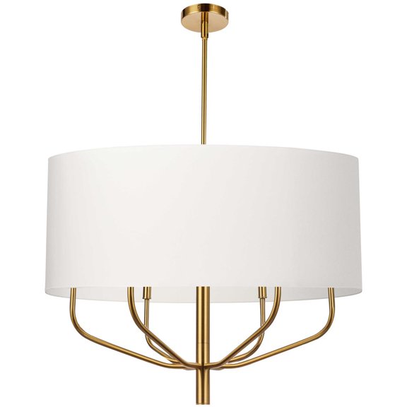 Dainolite 6 Light Incandescent Pendant, Aged Brass w/ White Fabric Shade