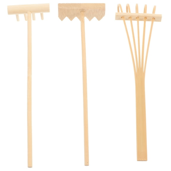 WHAMVOX 3Pcs Mini Small Rake Beige Bamboo for Zen Garden Home Office Decor Feng Shui