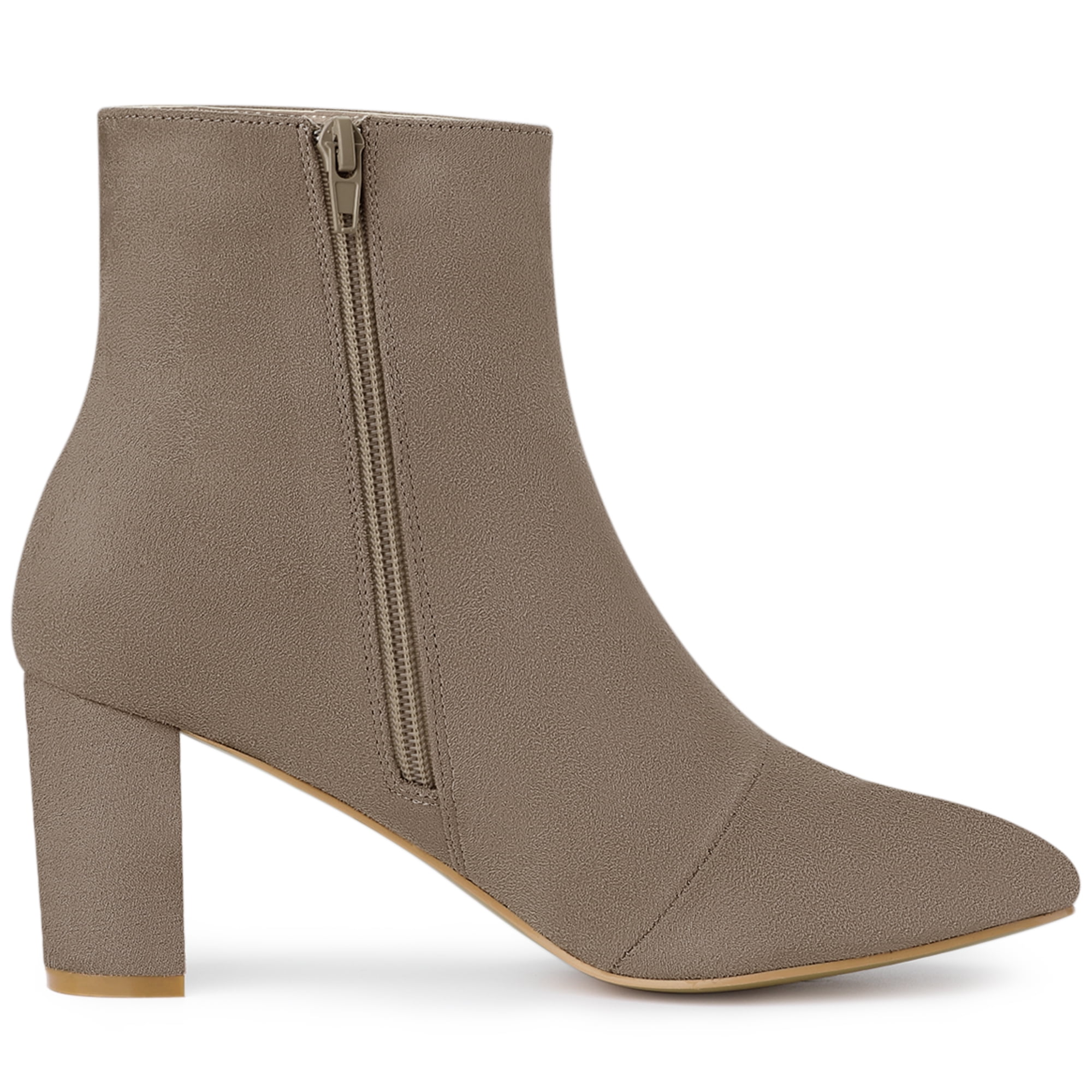 DARING DIVA Solid Side Zip Chunky Heel Ankle Boots Taupe 8