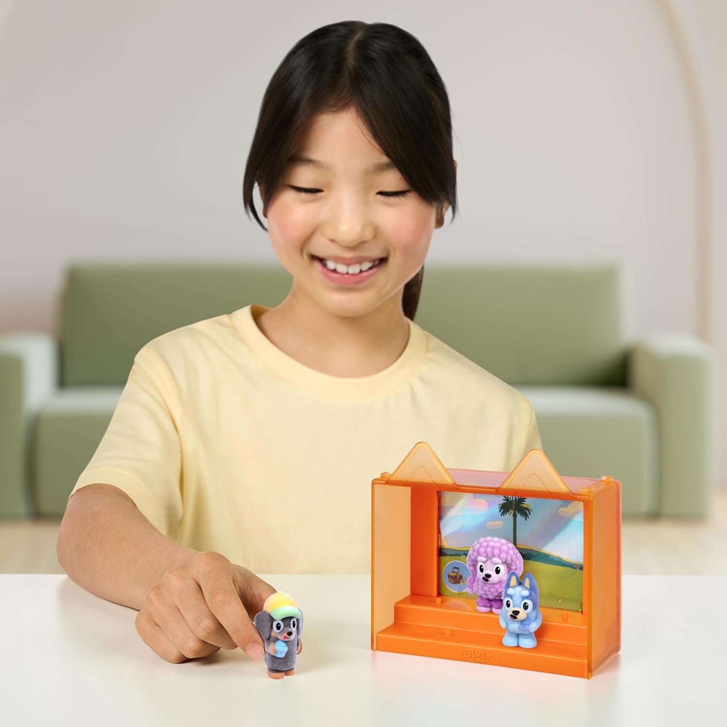 Bluey Fuzzies Episode Pack: Shadowlands, 3 Flocked Collectibles (Incl. 1 Exclusive), Display Case, Trading Card, and Collector's Guide. Ages 4+