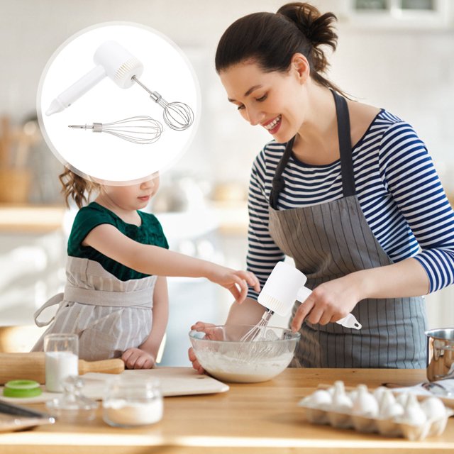 RUNROTOO 1 Set Handheld Mixer Rechargeable White Silicone Egg Whipping Cooking
