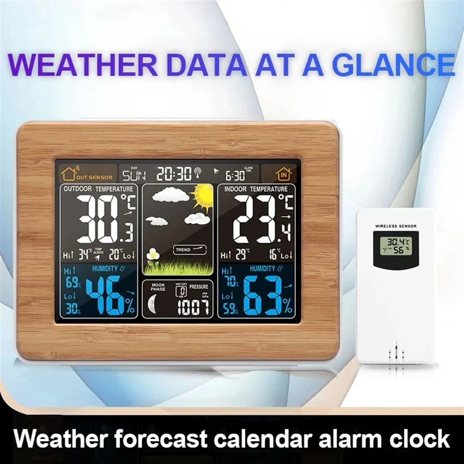 Wireless Weather Station Air Pressure Electronic Forecast Indoor Outdoor Sensor Thermometer Hygrometer Digital Alarm Clock ,Excellent Visual Experience