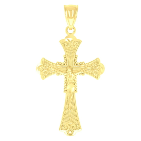 14k Yellow Gold Unisex Cross Pendant Religious Charm Pendant Necklace for Men Women