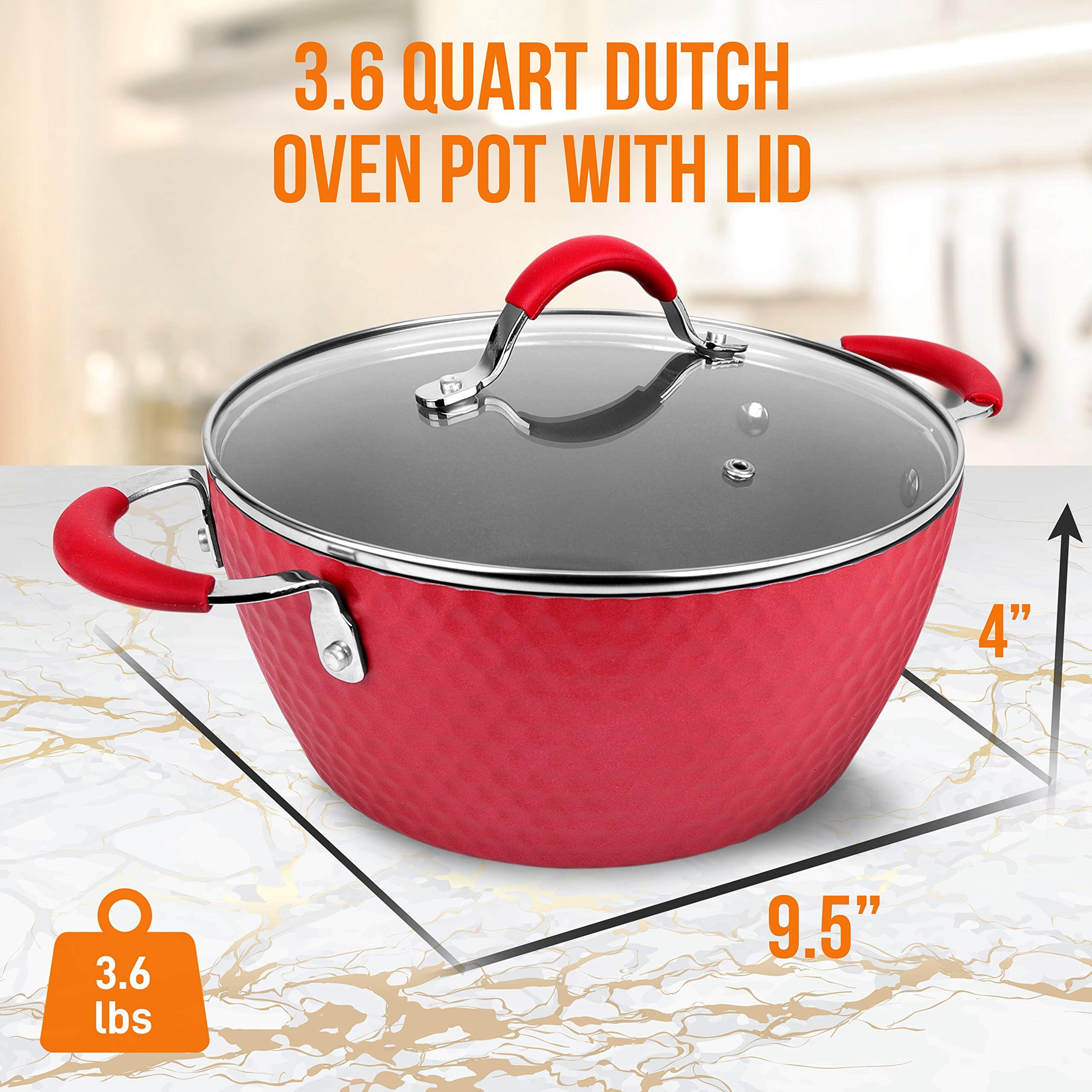 NutriChef Durable Non-Stick Dutch Oven Pot - High-Qualified Kitchen Cookware, 3.6 Quarts