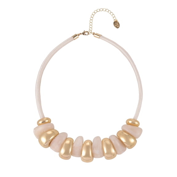 Time and Tru Goldtone Cord Cream Swirl Resin Bead Necklace