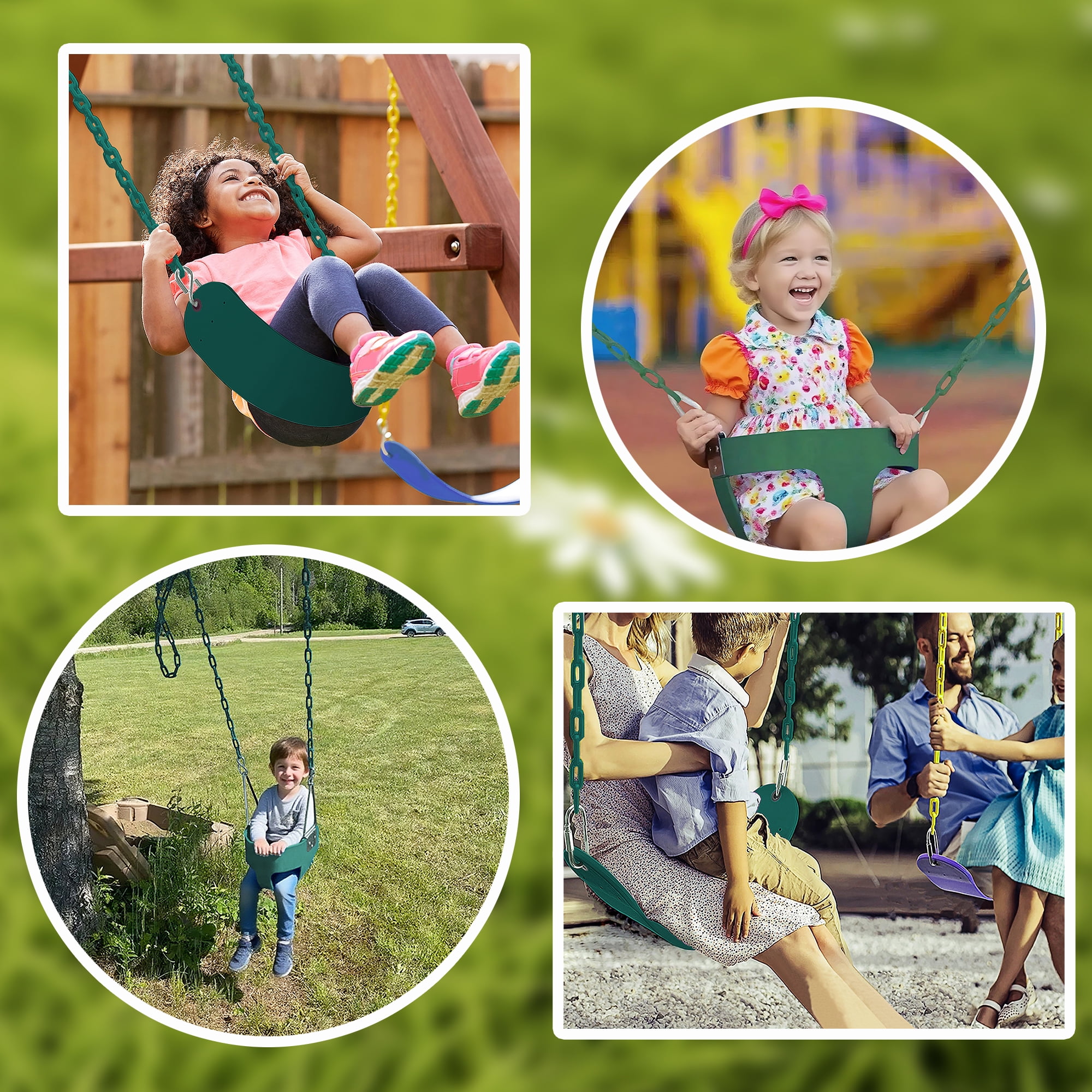 KINSPORY Toddler & Child Swing Seat, Heavy-Duty High Back Fully Assembled, Iron Chain Eva Swing for Indoor/Outdoor, Hanging Tree Straps（Green）