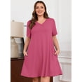 thumbnail image 2 of SHOWMALL Nightgowns for Plus Women Soft Short Sleeve Pajama Dress with Pockets for Sleep NightPurple Red 3X, 2 of 7