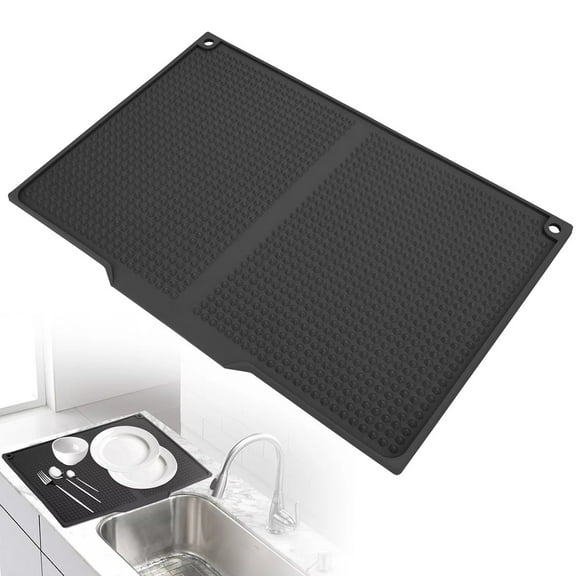 Celectigo Silicone Dish Drying Mat with Drain Lip, Large Kitchen Counter Draining Pad( Black )