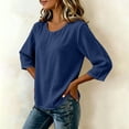 thumbnail image 4 of RQYYD Womens 3/4 Sleeve Crew Neck Linen Blend Dressy Shirts Loose Casual Blouses Tunic Vacation Clothes, 4 of 7