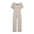 thumbnail image 4 of Harem Jumpsuits For Women Casual V Neck Short Sleeve Romper Baggy Loose Fit Wide Leg Overalls with Pockets One Piece Onesie, 4 of 7