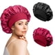 thumbnail image 1 of Paquete de 2 gorros para dormir de satén, gorro para dormir de noche, gorro ajustable para dormir, gorro suave de seda con banda elástica para mujeres y niñas (negro, rojo), 1 of 4