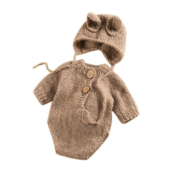 1 Set Knitted Baby Hat Romper Set Newborn Photography Props Outfit for Infants Photo Shooting