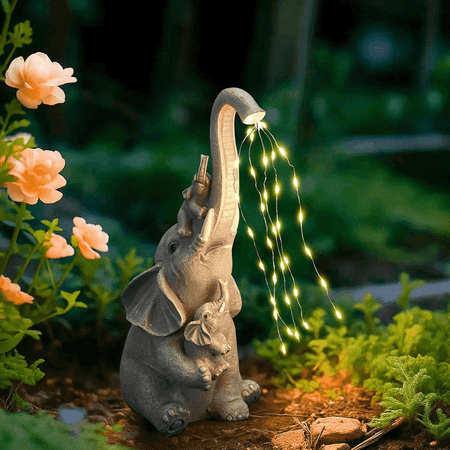 IDEA SHOW 12.2 in Solar Elephant Water Feature Light Elephant Water Flow Lamp Garden Statues, Weatherproof