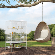Yaheetech 52H Rolling Metal Bird Cage with 3 Perches & 4 Feeders & Extra Storage Shelf, White