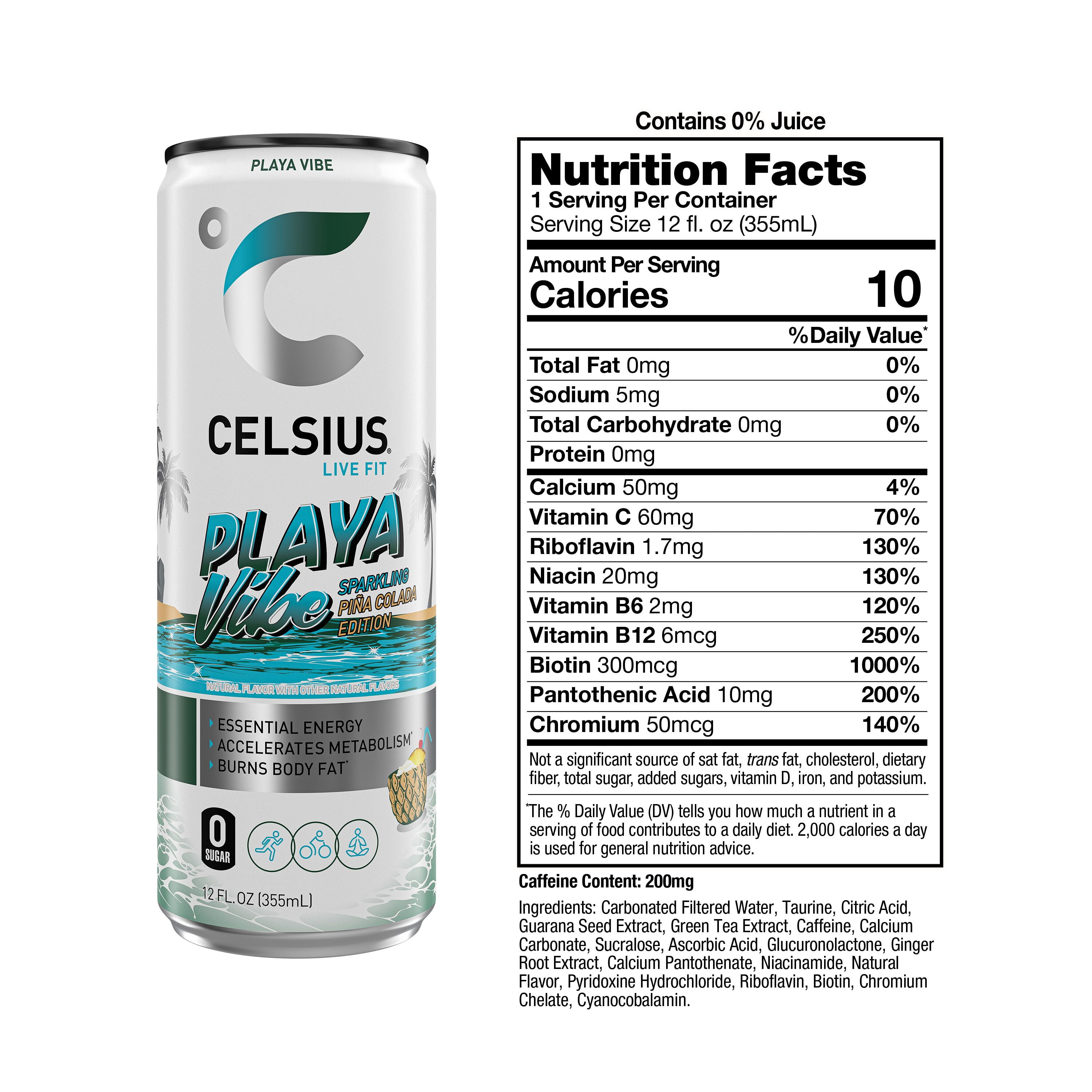 CELSIUS Sparkling Playa Vibe, Functional Energy Drink 12 fl oz (Pack of 12)