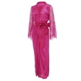 thumbnail image 4 of Satin Silk Robes for Women Long Satin Long Nightdress Silk Lace Nightgown Sleepwear Sexy Robe Belted Bathrobe Hot Pink M, 4 of 9