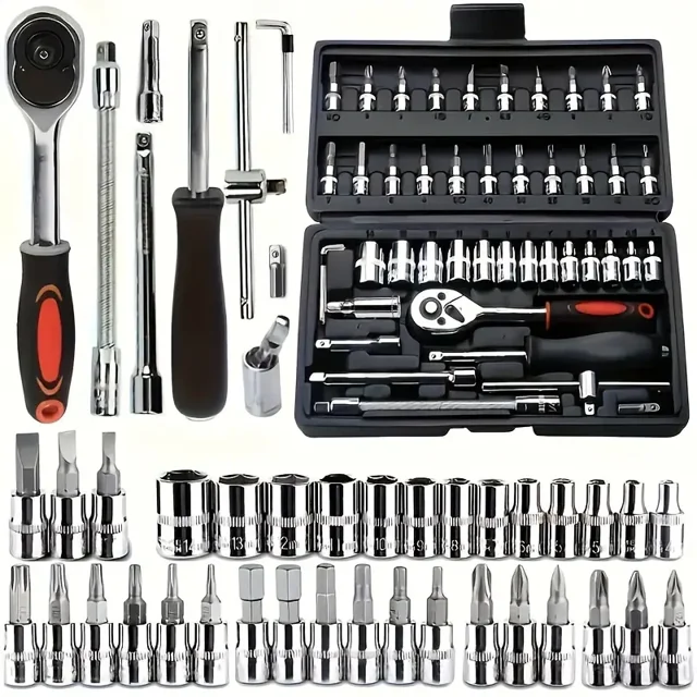Car Repair Tools, Auto Service Repair Tool Accessories Multi-Purpose Repair Tool Set - Ratchet Torque Wrench and Screwdriver, Portable Car and Bicycle and Motorcycle Repair Kit