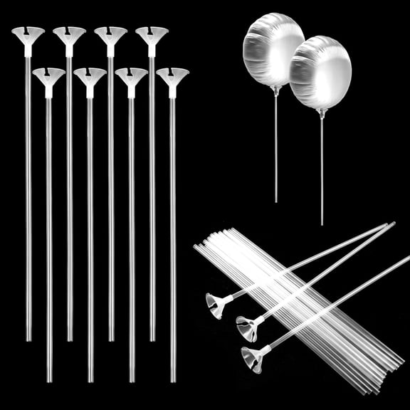 Balloon Sticks, Plastic Sticks With Bases, Holder Sticks Weights for Tying Balloon Arch, Anniversary, Birthday, Parties, Wedding Decorations (Transparent)