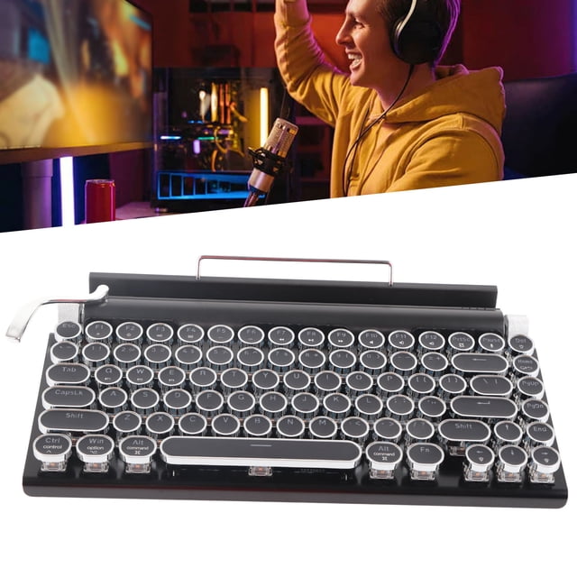 Retro Typewriter Keyboard, Wire less Blue tooth Typewriter Style Mechanical Gaming Keyboard with RGB Backlit 83 Keys Blue Switch Round Keycap Mechanical Keyboard for PC Laptop