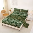 thumbnail image 2 of jejeloiu Rustic Damask Queen Sheets,Retro Print Queen Sheet Sets For Adults,Green Gold,4-Piece,1 Flat Sheet, 1 Fitted Sheet and 2 Pillowcases, 2 of 6